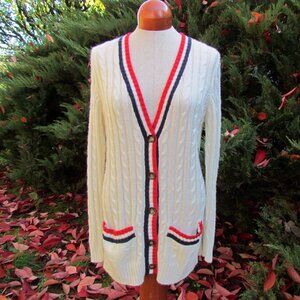 CARDIGAN, L, NAUTICAL LONG SWEATER w POCKETS, ACRYLIC, PATRIOTIC & SAILING LOOK